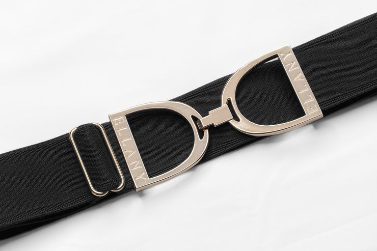 Black - 1.5" Gold Stirrup Elastic Belt
