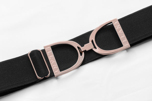 Black - 1.5" Rose Gold Stirrup Elastic Belt