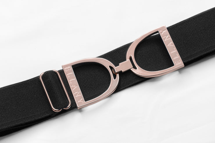Black - 1.5" Rose Gold Stirrup Elastic Belt